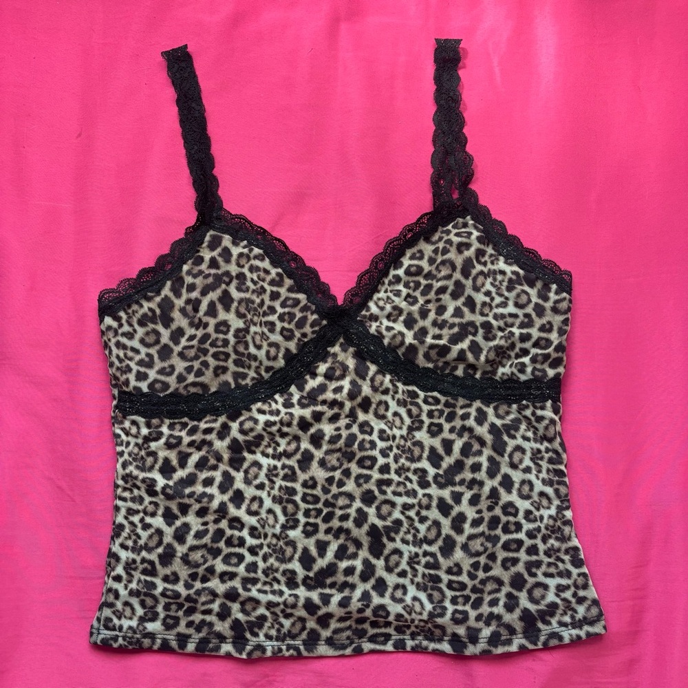 Leopard Print Lace Trim Cami Top